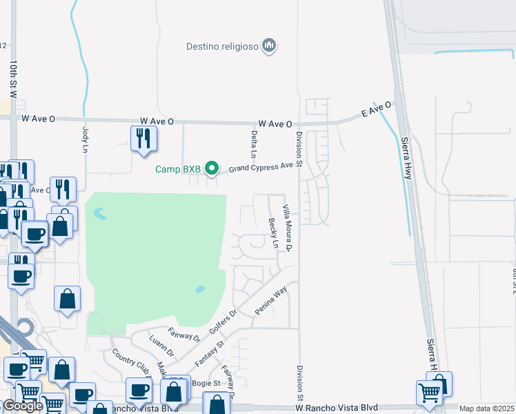 map of restaurants, bars, coffee shops, grocery stores, and more near 40140 Pevero Court in Palmdale