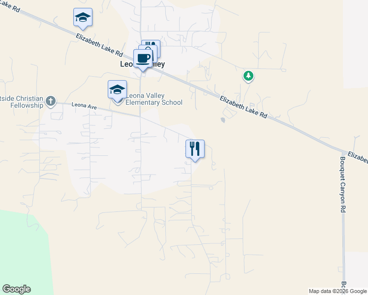 map of restaurants, bars, coffee shops, grocery stores, and more near 40115 87th Street West in Leona Valley