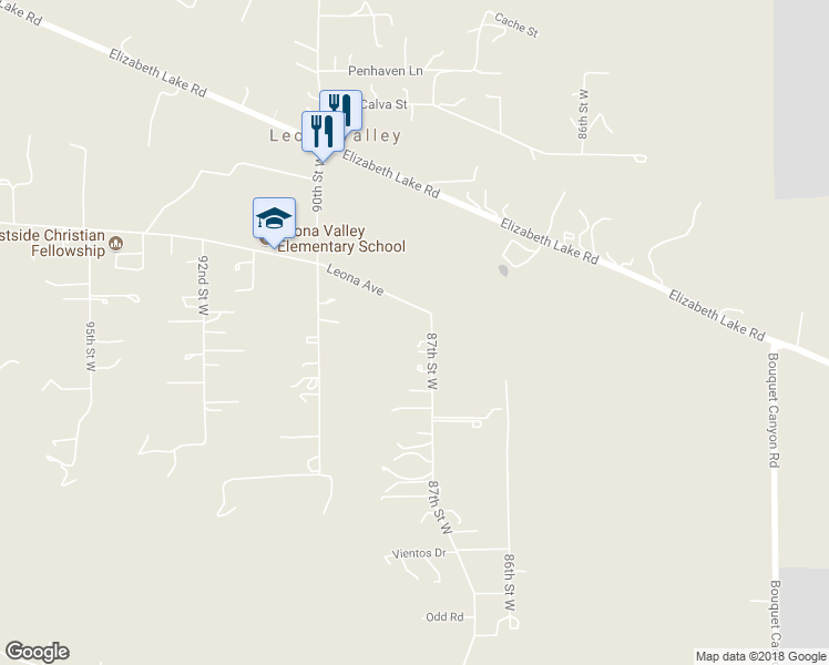 map of restaurants, bars, coffee shops, grocery stores, and more near 40115 87th Street West in Leona Valley