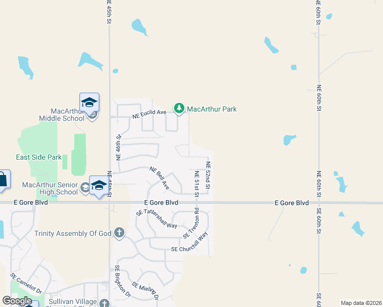 map of restaurants, bars, coffee shops, grocery stores, and more near 305 Northeast 51st Street in Lawton