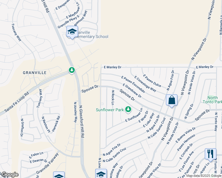 map of restaurants, bars, coffee shops, grocery stores, and more near 7076 Spouse Drive in Prescott Valley