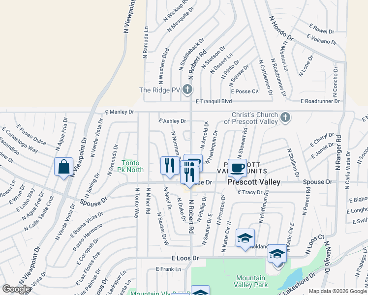map of restaurants, bars, coffee shops, grocery stores, and more near 4786 North Jean Court in Prescott Valley
