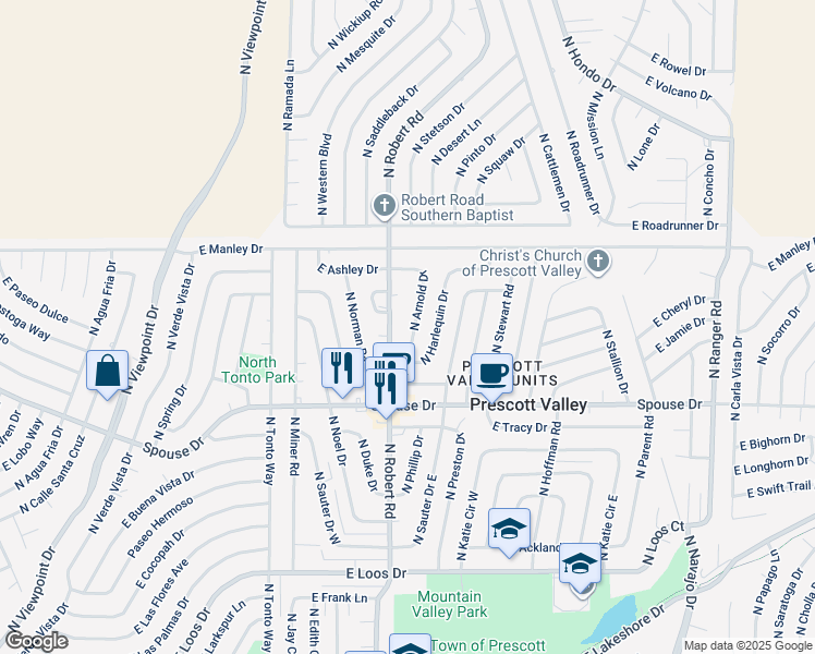 map of restaurants, bars, coffee shops, grocery stores, and more near 4828 North Arnold Drive in Prescott Valley