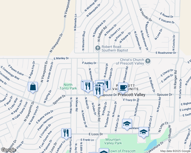 map of restaurants, bars, coffee shops, grocery stores, and more near 4836 North Judy Circle in Prescott Valley
