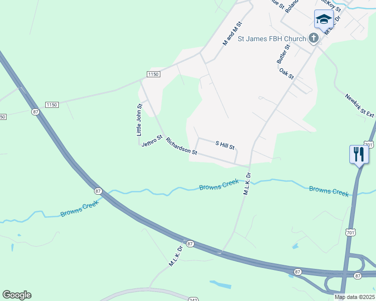 map of restaurants, bars, coffee shops, grocery stores, and more near Richardson Street in Elizabethtown