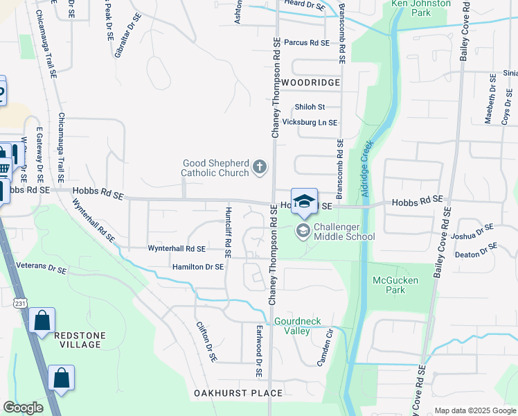 map of restaurants, bars, coffee shops, grocery stores, and more near 12004 Sugar Mill Circle in Huntsville