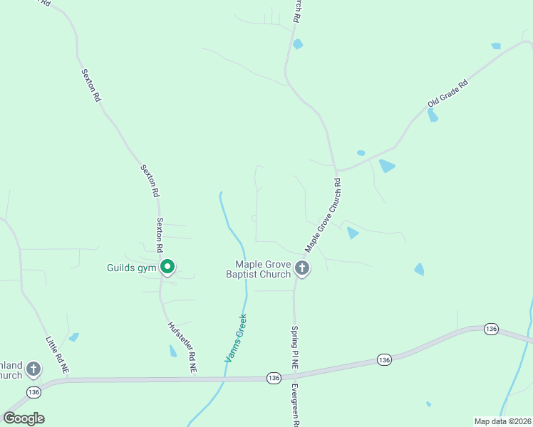 map of restaurants, bars, coffee shops, grocery stores, and more near 3929 Maple Grove Church Road in Resaca