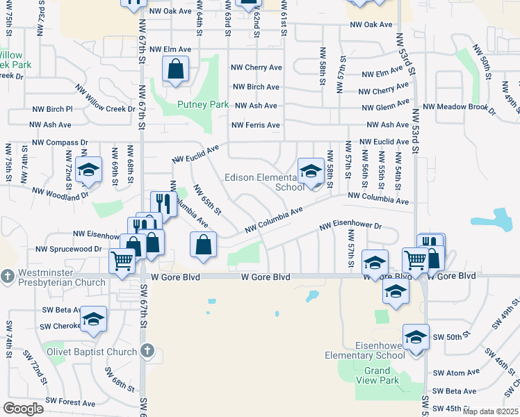 map of restaurants, bars, coffee shops, grocery stores, and more near 310 Northwest 63rd Street in Lawton