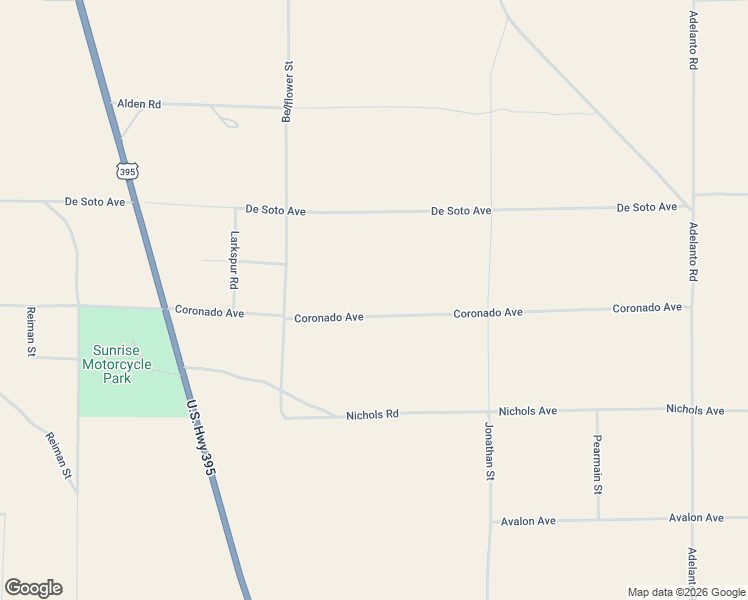 map of restaurants, bars, coffee shops, grocery stores, and more near Coronado Avenue in Adelanto