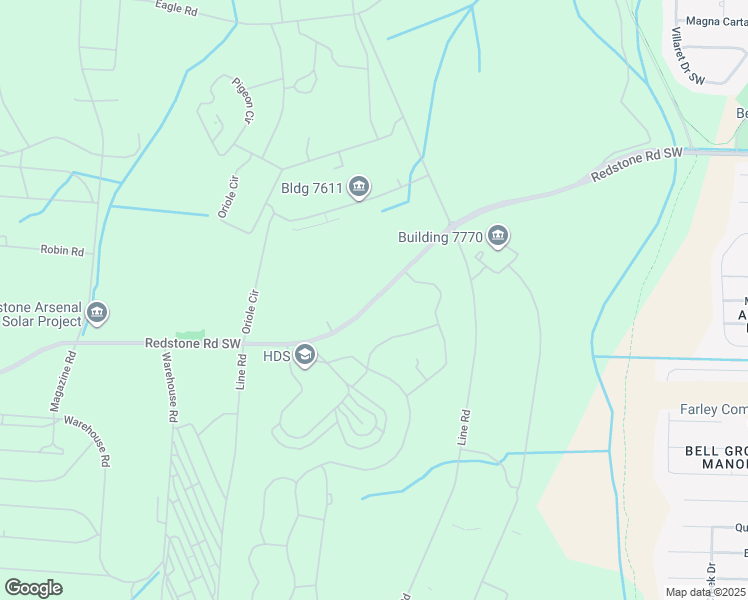 map of restaurants, bars, coffee shops, grocery stores, and more near Redstone Road Southwest in Huntsville