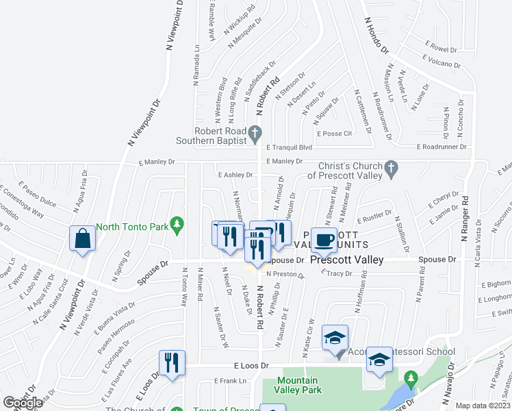 map of restaurants, bars, coffee shops, grocery stores, and more near 4812 North Judy Circle in Prescott Valley