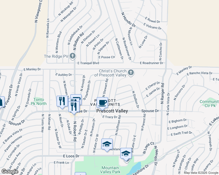 map of restaurants, bars, coffee shops, grocery stores, and more near 4828 North Meixner Road in Prescott Valley