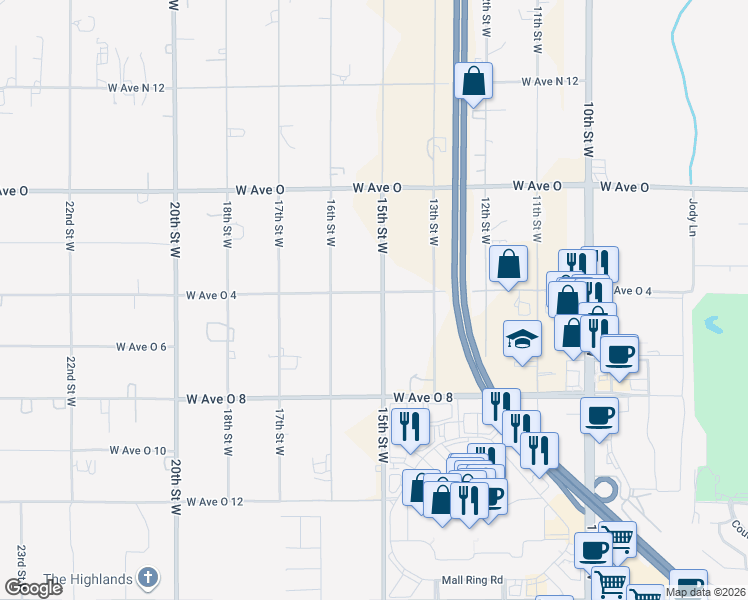 map of restaurants, bars, coffee shops, grocery stores, and more near 40139 15th Street West in Palmdale