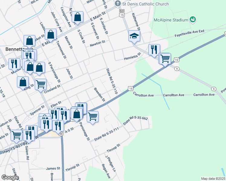 map of restaurants, bars, coffee shops, grocery stores, and more near 261 S-35-41 in Bennettsville
