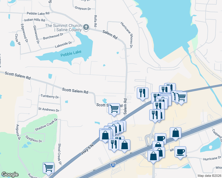 map of restaurants, bars, coffee shops, grocery stores, and more near 3829 Salem Road in Benton