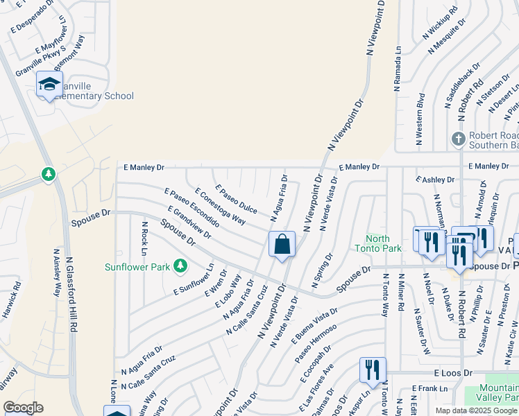 map of restaurants, bars, coffee shops, grocery stores, and more near 7500 East Paseo Dulce in Prescott Valley