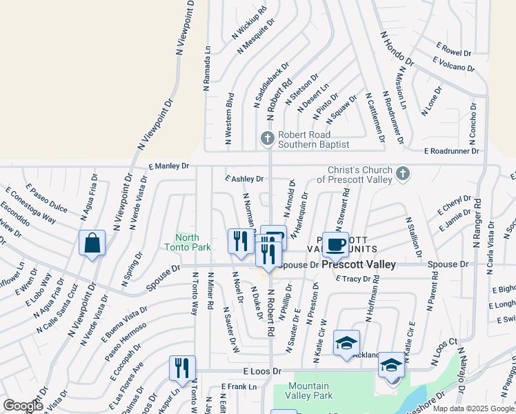map of restaurants, bars, coffee shops, grocery stores, and more near 4836 North Judy Circle in Prescott Valley