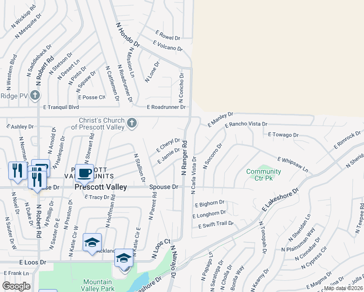 map of restaurants, bars, coffee shops, grocery stores, and more near 4816 North Ranger Road in Prescott Valley