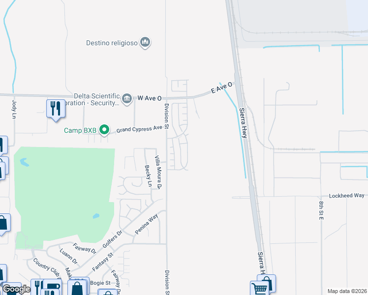 map of restaurants, bars, coffee shops, grocery stores, and more near 40160 La Cota Drive in Palmdale