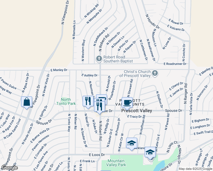 map of restaurants, bars, coffee shops, grocery stores, and more near 4828 North Arnold Drive in Prescott Valley