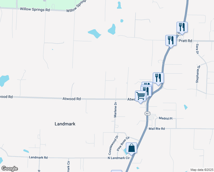 map of restaurants, bars, coffee shops, grocery stores, and more near 15212 Irving Lane in Little Rock