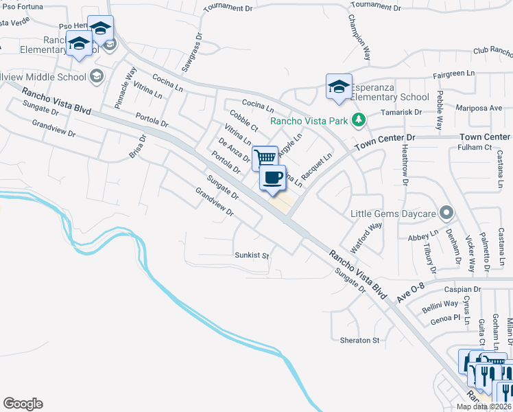 map of restaurants, bars, coffee shops, grocery stores, and more near 3921 Sungate Drive in Palmdale