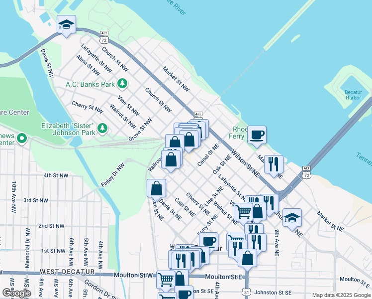map of restaurants, bars, coffee shops, grocery stores, and more near 716 Bank Street Northeast in Decatur