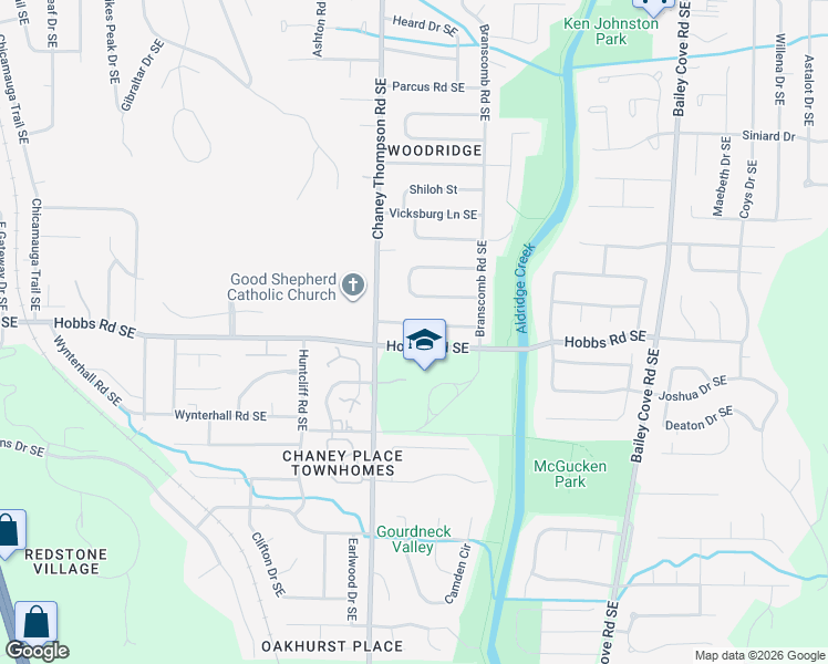 map of restaurants, bars, coffee shops, grocery stores, and more near 1010 Riverchase Road Southeast in Huntsville