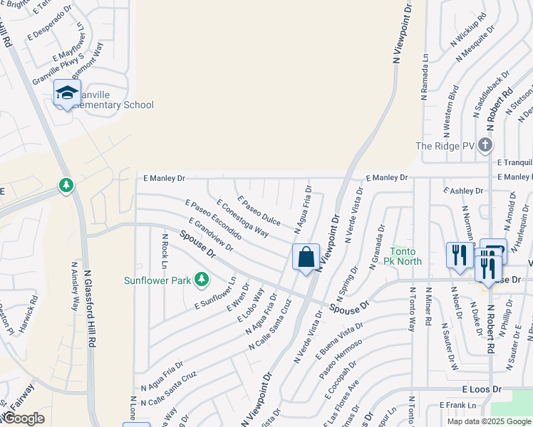 map of restaurants, bars, coffee shops, grocery stores, and more near 7500 East Paseo Dulce in Prescott Valley