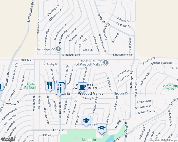 map of restaurants, bars, coffee shops, grocery stores, and more near 4828 North Meixner Road in Prescott Valley