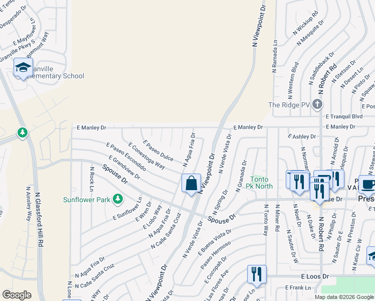 map of restaurants, bars, coffee shops, grocery stores, and more near 4821 North Agua Fria Drive in Prescott Valley