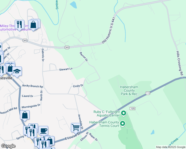 map of restaurants, bars, coffee shops, grocery stores, and more near 379 Barron Drive in Clarkesville
