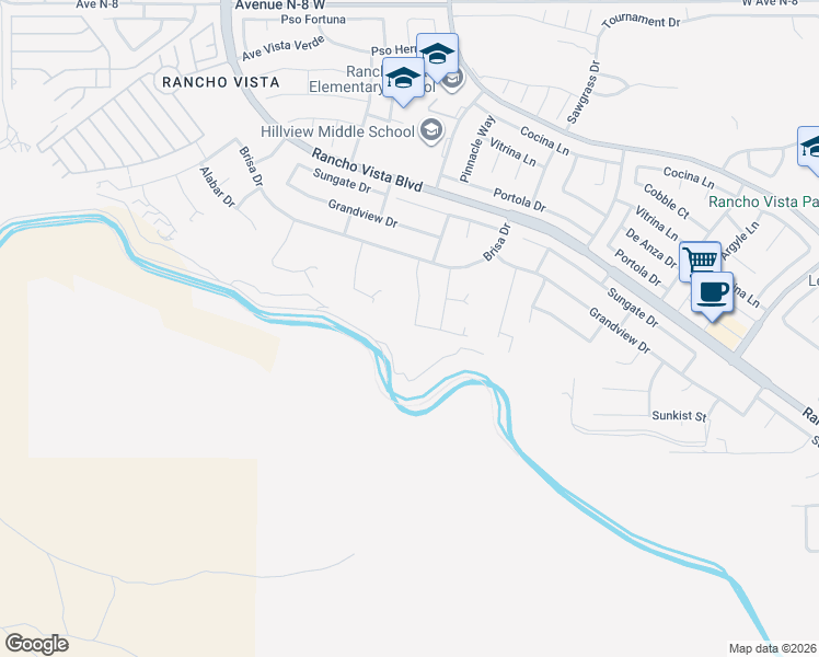 map of restaurants, bars, coffee shops, grocery stores, and more near 40205 Peonza Lane in Palmdale