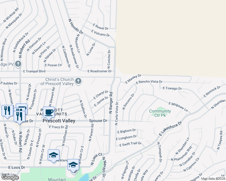 map of restaurants, bars, coffee shops, grocery stores, and more near 4816 North Ranger Road in Prescott Valley