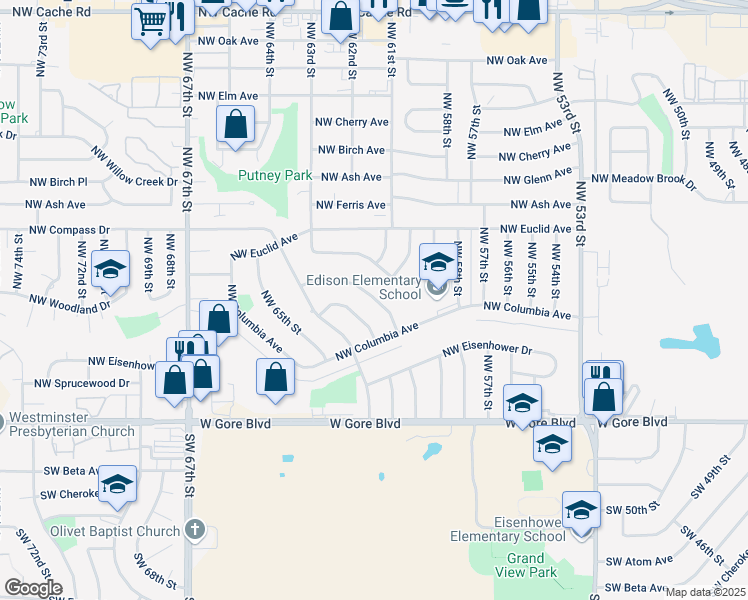 map of restaurants, bars, coffee shops, grocery stores, and more near 310 Northwest 63rd Street in Lawton