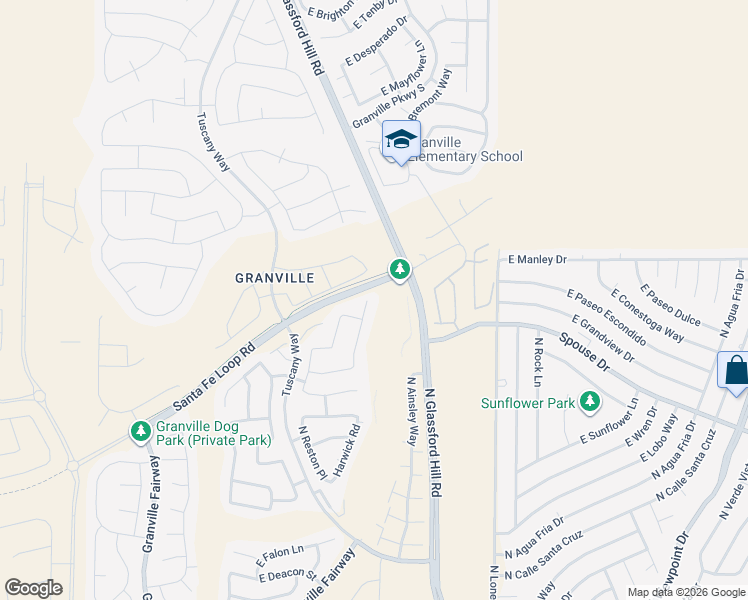 map of restaurants, bars, coffee shops, grocery stores, and more near 4899 Wycliffe Drive in Prescott Valley