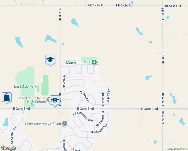 map of restaurants, bars, coffee shops, grocery stores, and more near 4825 Northeast Winfield Circle in Lawton