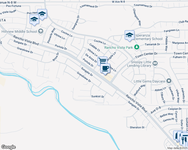 map of restaurants, bars, coffee shops, grocery stores, and more near 3949 Sungate Drive in Palmdale