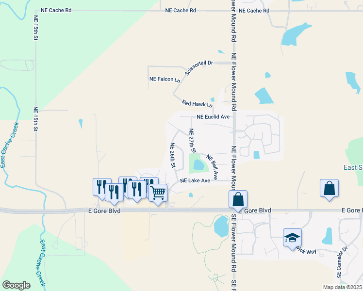 map of restaurants, bars, coffee shops, grocery stores, and more near 2609 Northeast Dearborn Avenue in Lawton
