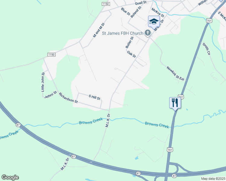 map of restaurants, bars, coffee shops, grocery stores, and more near 2108 Martin Luther King Drive in Elizabethtown