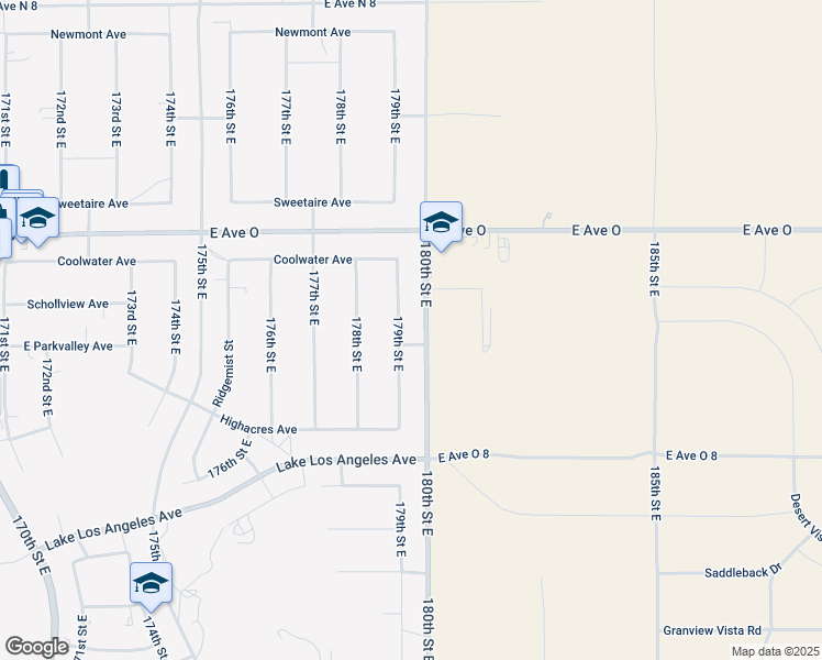 map of restaurants, bars, coffee shops, grocery stores, and more near 180th Street East in Lake Los Angeles