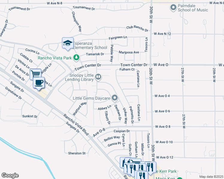 map of restaurants, bars, coffee shops, grocery stores, and more near 40237 Vicker Way in Palmdale