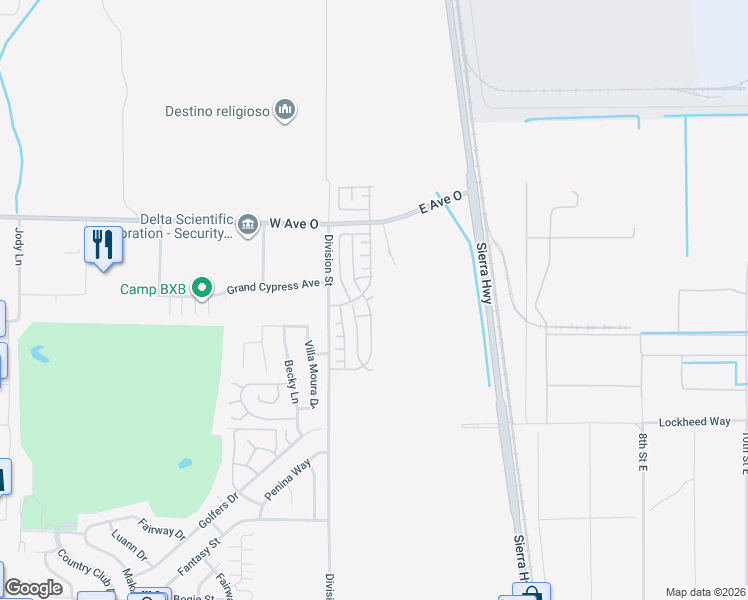 map of restaurants, bars, coffee shops, grocery stores, and more near 40232 La Cota Drive in Palmdale