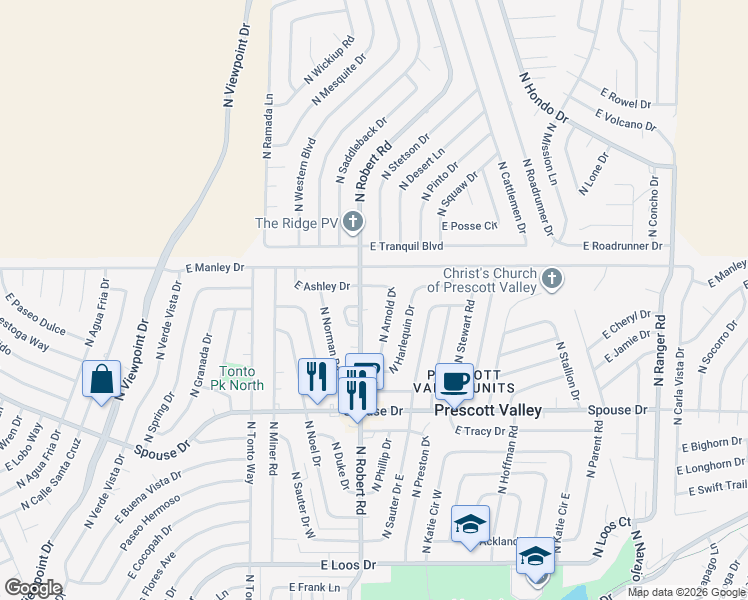 map of restaurants, bars, coffee shops, grocery stores, and more near in Prescott Valley