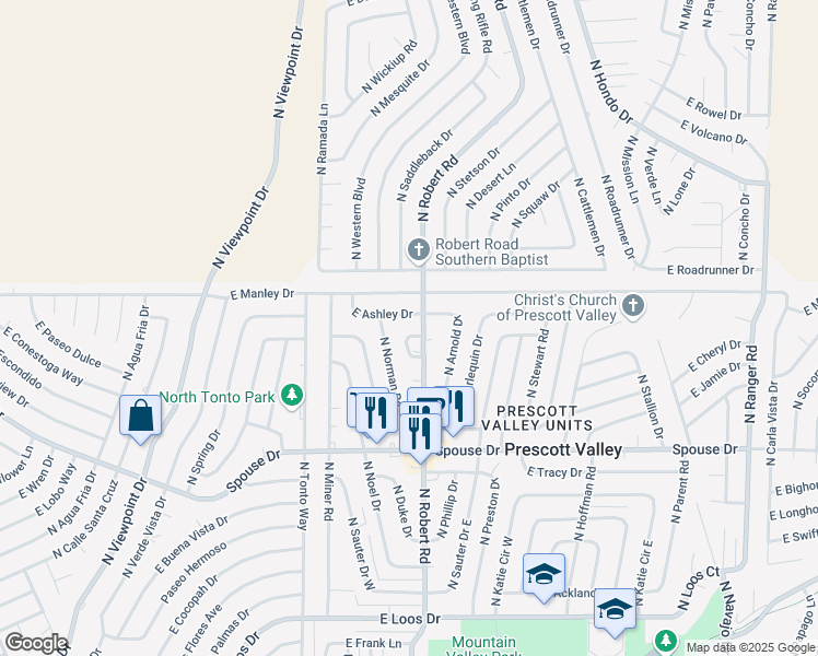map of restaurants, bars, coffee shops, grocery stores, and more near 8173 East Ashley Drive in Prescott Valley