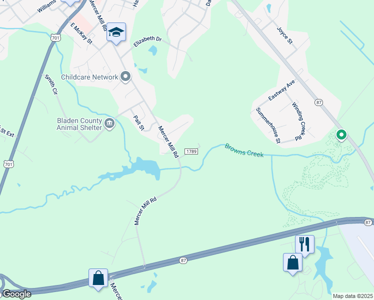 map of restaurants, bars, coffee shops, grocery stores, and more near 703 Eastway Avenue in Elizabethtown
