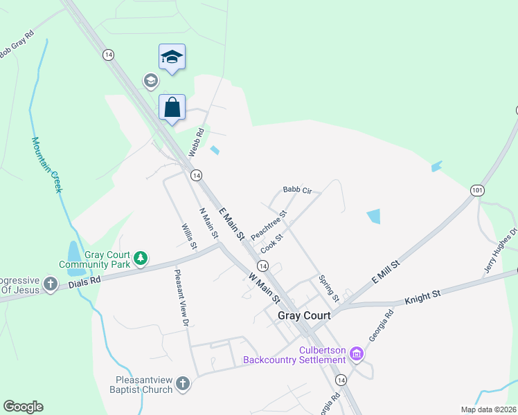 map of restaurants, bars, coffee shops, grocery stores, and more near 457 Spring Street in Gray Court