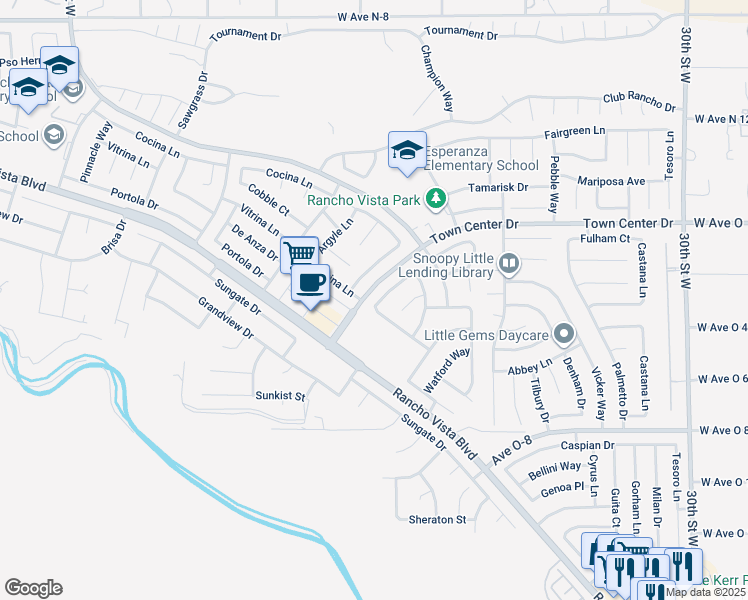 map of restaurants, bars, coffee shops, grocery stores, and more near 40263 Preston Road in Palmdale