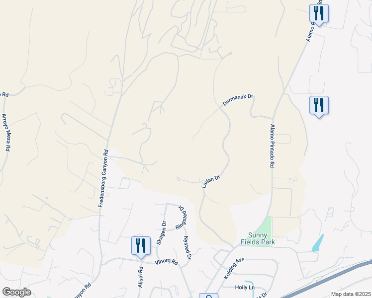 map of restaurants, bars, coffee shops, grocery stores, and more near 2031 Dermanak Drive in Solvang