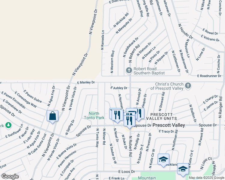 map of restaurants, bars, coffee shops, grocery stores, and more near 8089 East Ashley Drive in Prescott Valley